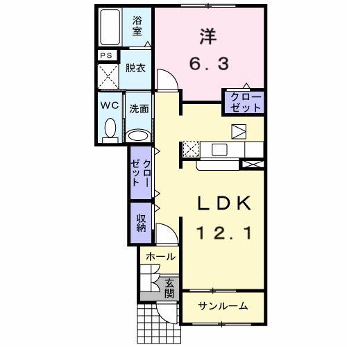 グランツA(1LDK/1階)の間取り写真
