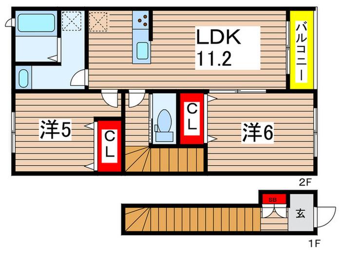 リーブルファイン三郷新和(2LDK/2階)の間取り写真