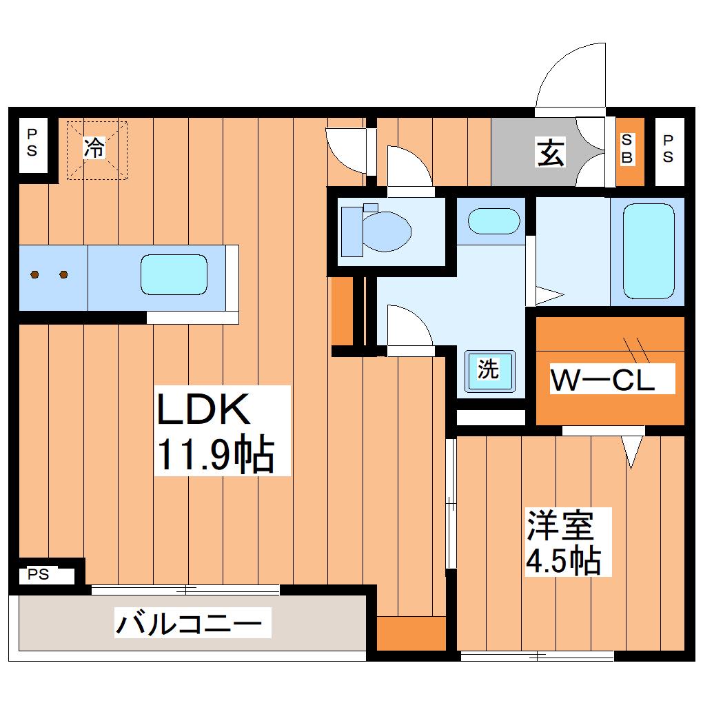 パセオプラシード連坊(1LDK/2階)の間取り写真