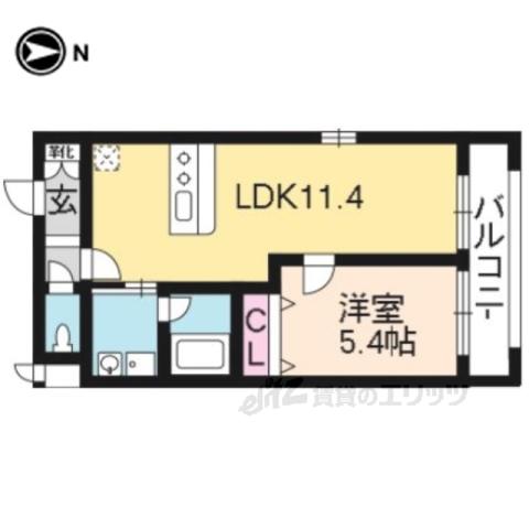 シルクシティ御所西(1LDK/4階)の間取り写真