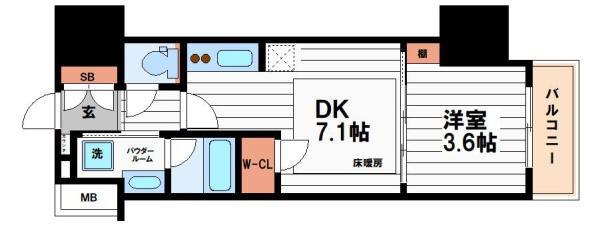 アーバネックス天満橋FRONT(1DK/13階)の間取り写真