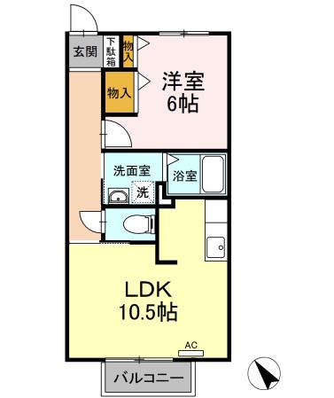 エスポワール栄(1LDK/2階)の間取り写真