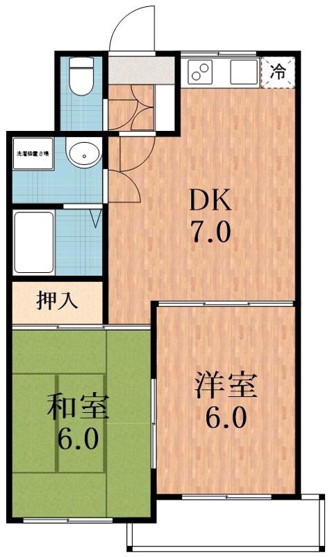 メゾンバンブーインサイド(2DK/2階)の間取り写真
