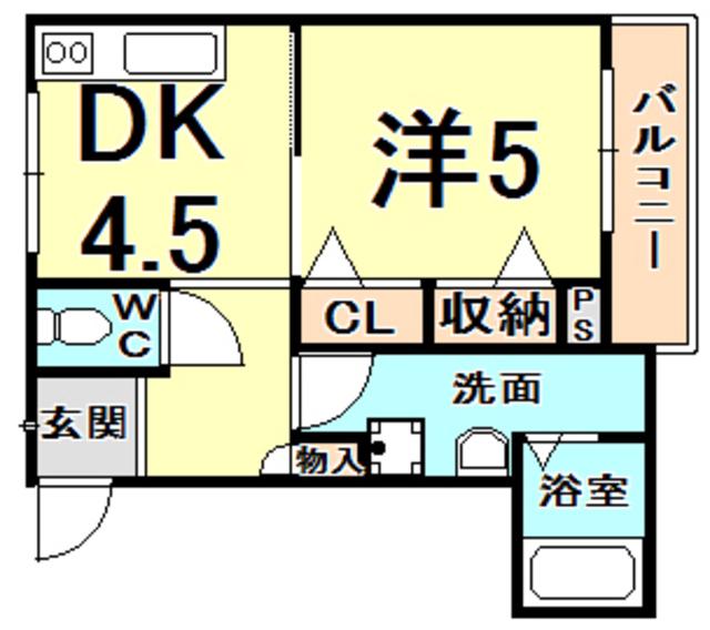 サランコット甲子園(1DK/2階)の間取り写真