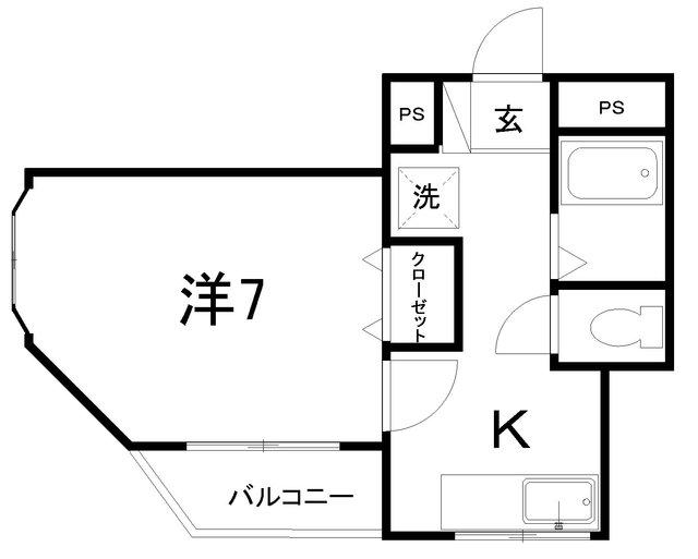 八反町ウイング(1K/2階)の間取り写真