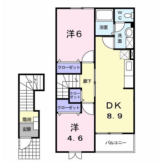 ソレアード(2DK/2階)の間取り写真