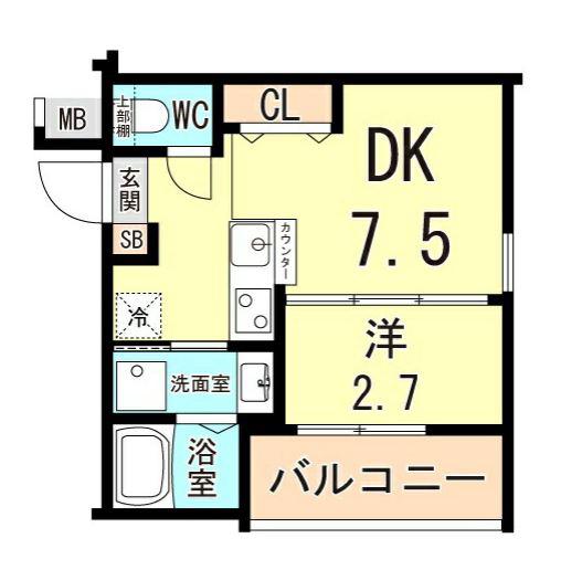 リアコートJR須磨鷹取(1DK/3階)の間取り写真