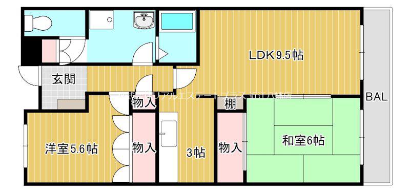 ルネスKENJUN(2LDK/2階)の間取り写真