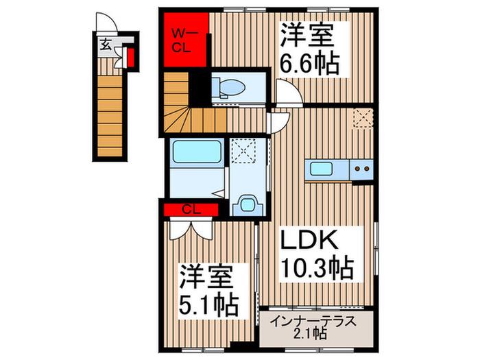 SERENE(2LDK/2階)の間取り写真