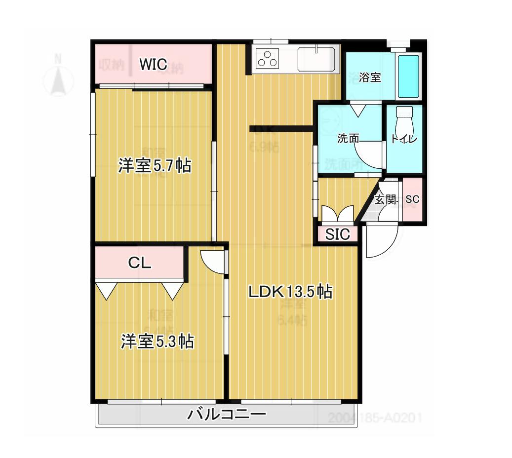 アビーロード A(2LDK/1階)の間取り写真