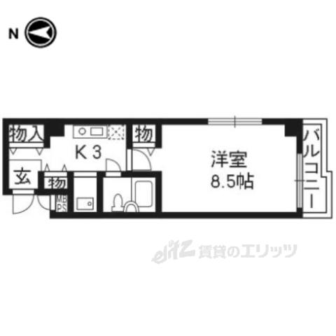 パラドール西院PARTⅠ(1K/7階)の間取り写真