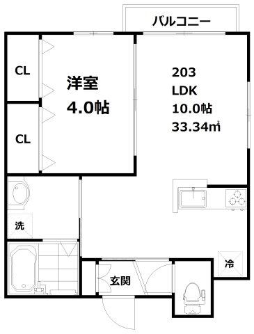 LA.LIZON.ヴェルデュール(1LDK/2階)の間取り写真