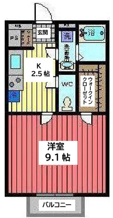 アムールCATS(1K/2階)の間取り写真
