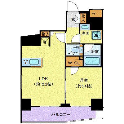 ジェノヴィア浅草蔵前スカイガーデン(1LDK/12階)の間取り写真