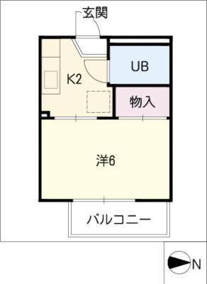 ヒルズ 一社(1K/2階)の間取り写真