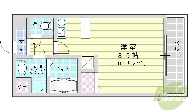 ブロード千里中央(1K/3階)の間取り写真