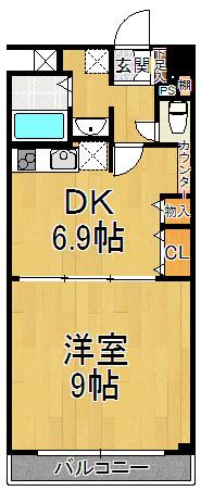 プロヴァンス(1DK/2階)の間取り写真