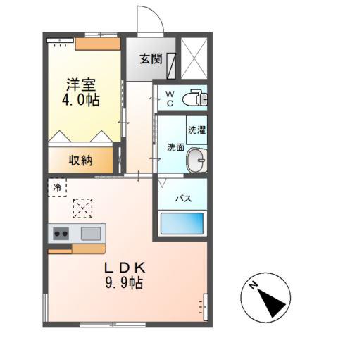 アヴェニール陽向II(1LDK/1階)の間取り写真