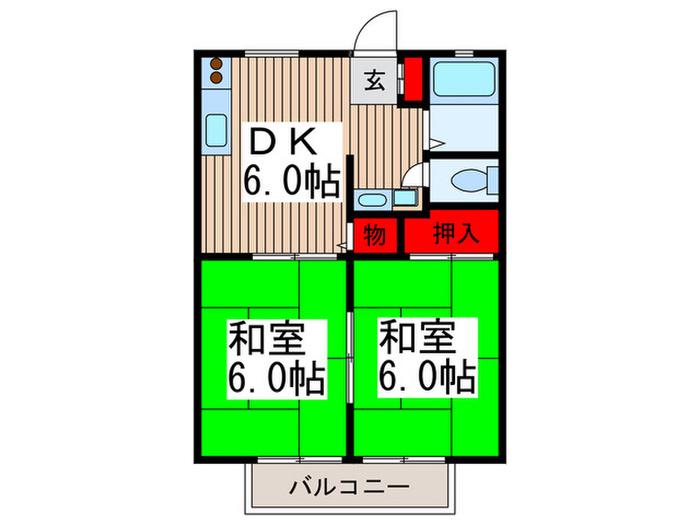 ロータスハイツB棟(2DK/1階)の間取り写真