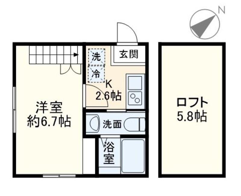 レイディアンス清水ヶ丘(1K/2階)の間取り写真