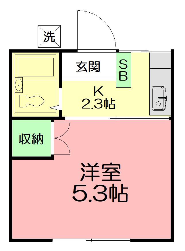 YUハイムB(1K/1階)の間取り写真