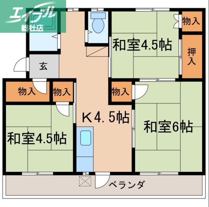 コンラッド倉敷B棟(3K/2階)の間取り写真