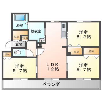 Mハイツ八丁平1(3LDK/2階)の間取り写真