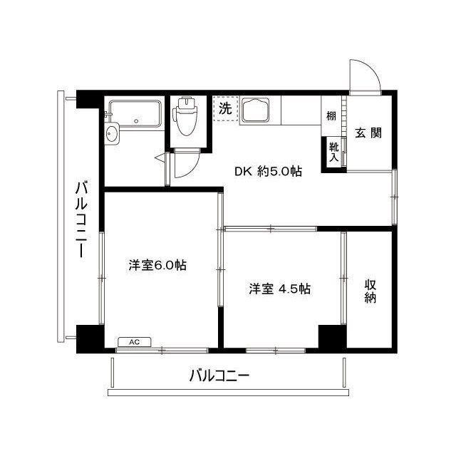 丸善高円寺ハイツ(2DK/5階)の間取り写真