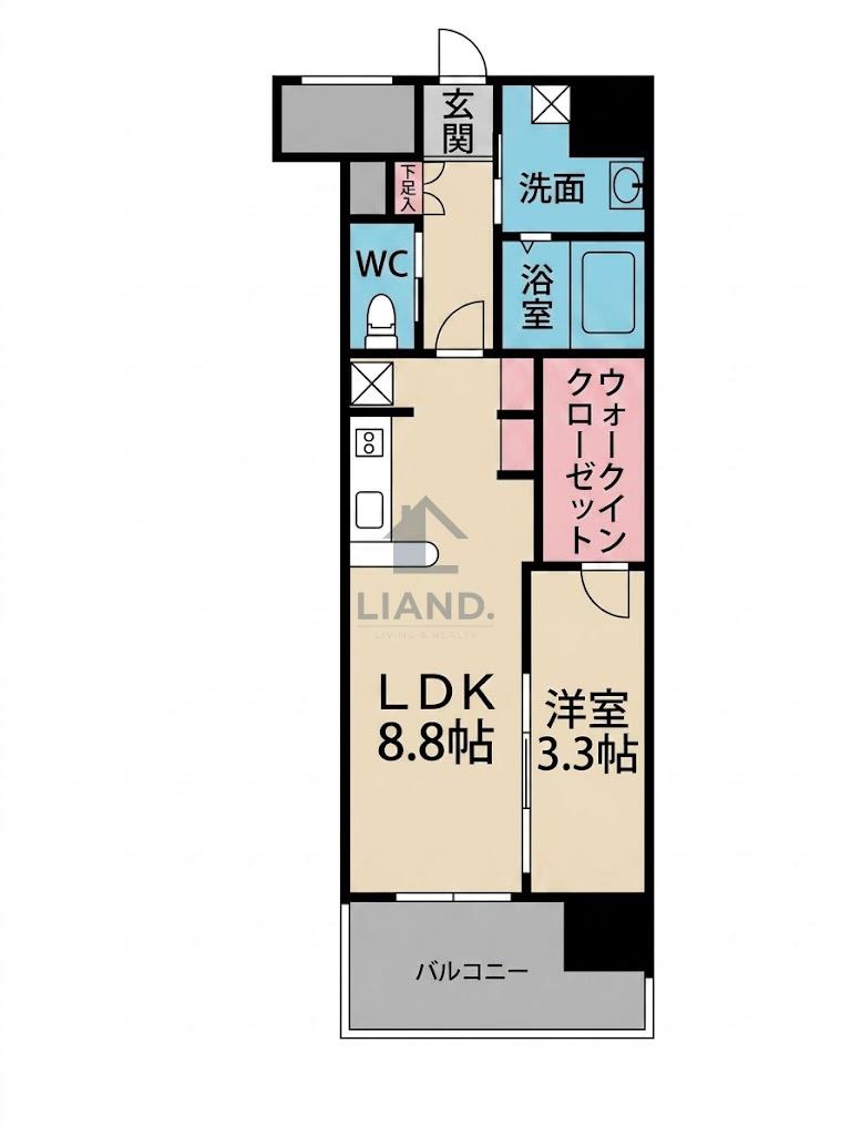 ブレス唐人町駅前(1LDK/4階)の間取り写真