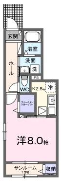 ルナテセラII(1K/1階)の間取り写真