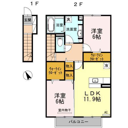 ヴェルドミール長島II(2LDK/2階)の間取り写真