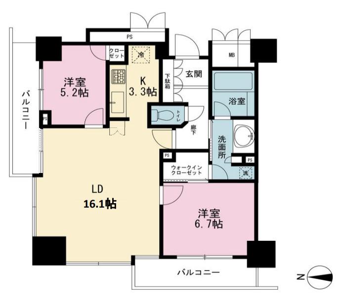 品川タワーフェイス(2LDK/29階)の間取り写真