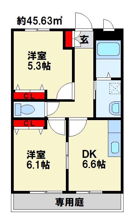 メゾングランドソレイユ(2DK/1階)の間取り写真