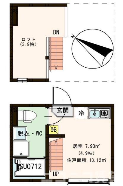 ハーモニーテラス大口通(ワンルーム/2階)の間取り写真