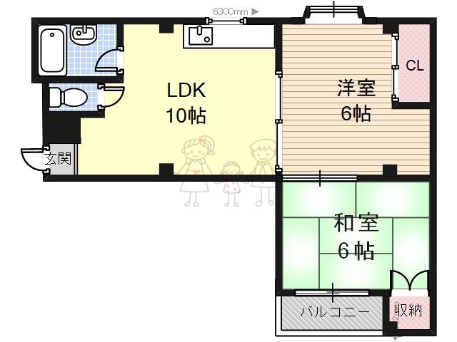 スタンドアップ桑津(2LDK/5階)の間取り写真
