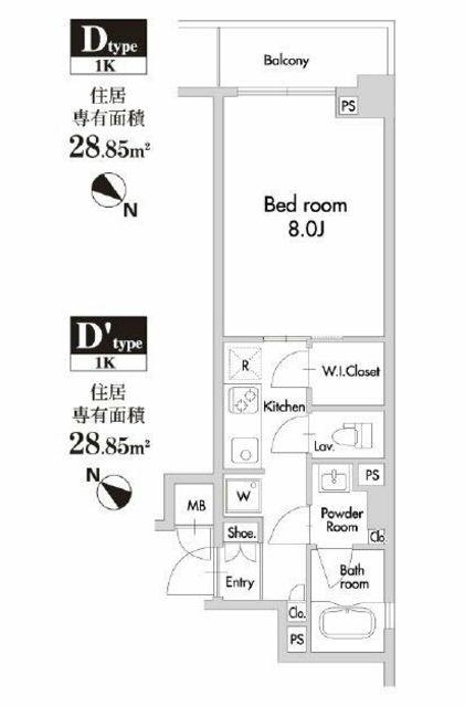 プライムアーバン田園調布南(1K/2階)の間取り写真