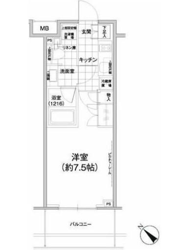 N パークハビオ武蔵小山(1K/2階)の間取り写真