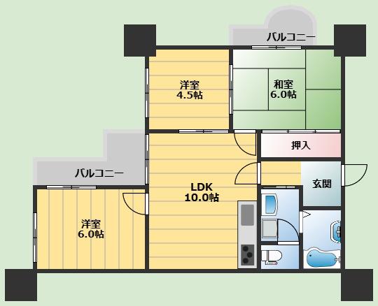 南千里ハイツ(3LDK/5階)の間取り写真