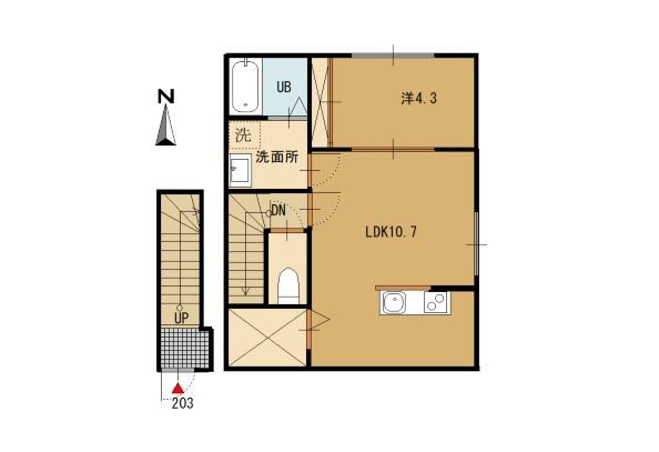 倉梯町アパート(1LDK/2階)の間取り写真