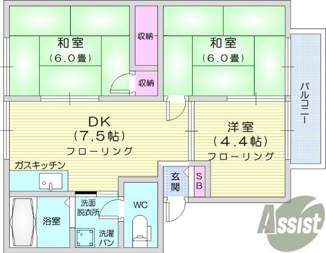 アークヒルズK(3DK/1階)の間取り写真