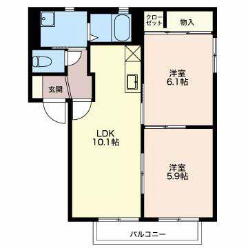 ヴィラ アンジェB(2LDK/2階)の間取り写真