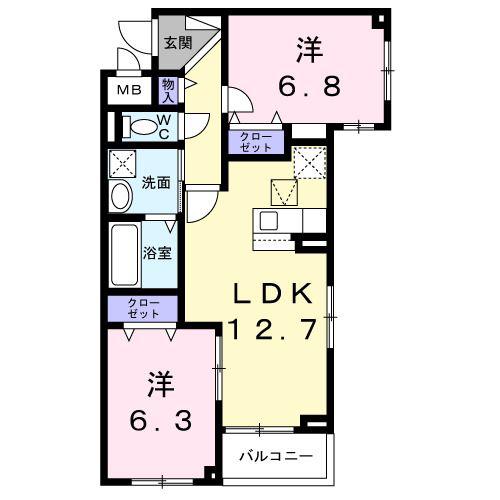別所中の町アパート(2LDK/1階)の間取り写真