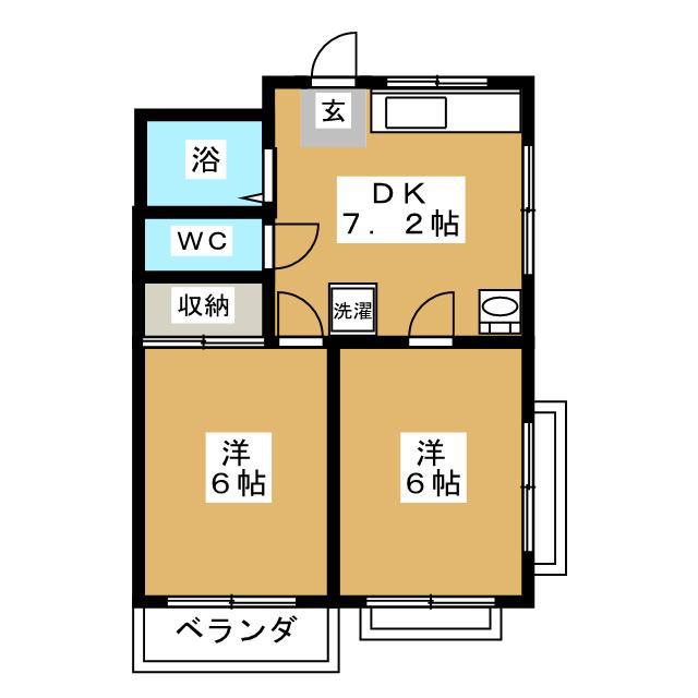 レジデンスK(2DK/2階)の間取り写真
