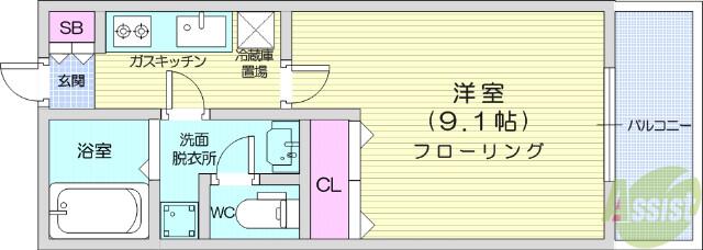 リビングステージ広瀬川(1K/2階)の間取り写真
