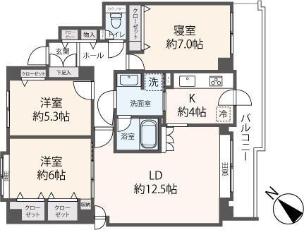ヴィルヌーブ宮の森(3LDK/3階)の間取り写真