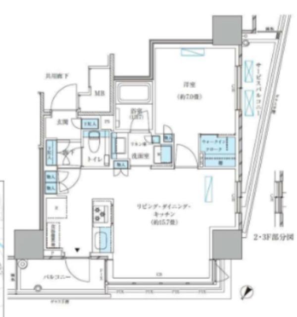パークアクシス五反田スカイタワー(1LDK/3階)の間取り写真