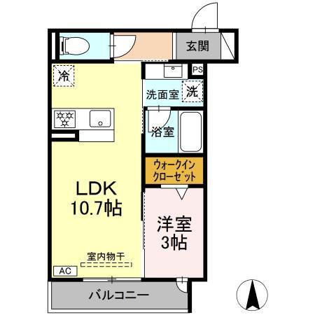 セレスティア田神 ウエスト(1LDK/2階)の間取り写真