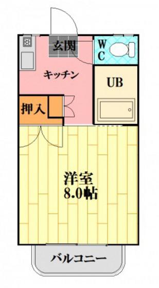 カルチェラタンC棟(1K/2階)の間取り写真