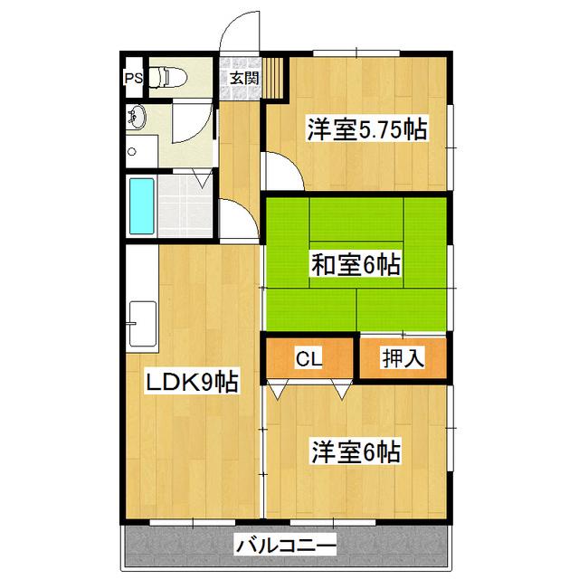 ルン・ビーニ梅園(3LDK/3階)の間取り写真