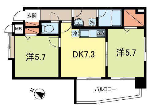 エスポワール都(2DK/4階)の間取り写真